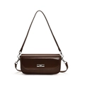Bolso baguette de moda en cuero sintético marrón oscuro con cierre plateado elegante - Café Claro
