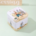 Boîte carrée en fer lapin de Pâques avec illustrations vintage et vœux de fête - Boîte en Fer de Pâques Style A