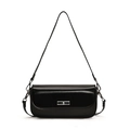 Bolso baguette negro brillante clásico con cierre giratorio plateado y correa delgada - Negro