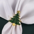 Servilletero de árbol de Navidad dorado con esmalte y estrella en tela de seda blanca - Árbol de Navidad Grande Verde