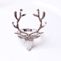 Polished silver reindeer head napkin ring with detailed antlers for holiday table decor - Silver Small Reindeer Head / Silver