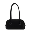 Retro black canvas tote bag with contrast stitching and large capacity for commuting - Black