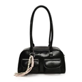 Bolso retro de cuero negro con dos bolsillos y colgante tejido de estilo moderno - Con Colgante / Negro