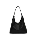 Borsa tote classica in pelle nera a grana di litchi con un grande design Hobo minimal - Nero
