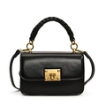 Bolso de mano negro elegante con asa trenzada y cierre de tachuelas doradas - Negro
