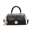 Bolso bandolera vintage negro con textura plisada, hebilla dorada y colgante ábaco - Con Colgante / Negro