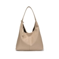 Borsa hobo minimalista in pelle martellata albicocca con tracolla e cartellino brand - Cachi
