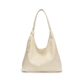Minimalist cream white lychee grain leather tote bag with thick shoulder strap and tag - White