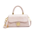 Bolso cuadrado chic en cuero rosa pálido con cierre giratorio dorado y colgante trenzado - Con Colgante / Rosa