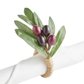Handmade olive leaf napkin ring with natural twine wrap and artificial berries - Default