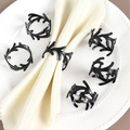 Set de 6 servilleteros de metal negro con diseño de coral para decoración de mesa - Coral Negro