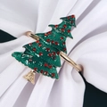 Servilletero de árbol de Navidad con esmalte verde y diamantes rojos sobre metal dorado - Forma de árbol de Navidad / Verde