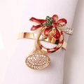 Christmas trumpet napkin ring with gold metal base, red enamel bow and sparkling rhinestones - Horn and Bow (ZWZ-XMS-210)