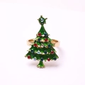 Dettaglio portatovagliolo albero di Natale dorato con smalto verde e strass colorati brillanti - Stile Albero di Natale in Smalto Verde