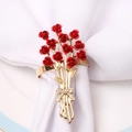 Elegant red rose napkin ring with gold bow and crystals on white cloth napkin - Red Rose Bouquet Style
