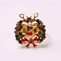 Rond de serviette renne de Noël doré avec couronne de strass et nœud rouge décoratif - Tête de Renne / Or avec strass rouges et verts