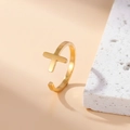 Anello aperto croce minimalista in acciaio inossidabile placcato oro 18K per uomo e donna - Stile Dorato (F999)