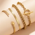 4-piece gold stainless steel jewelry set with snake bangle and OT buckle snake bone chain - Gold Style (F1071)
