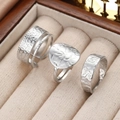 Three-piece punk geometric irregular open rings set with hammered texture in matte silver - Silver Hammered 3-Piece Set (C7628)