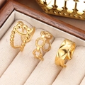 Three-piece set of 18K gold-plated adjustable rings with bead, chain, and quilted designs - Golden 3-Piece Set (C8643)
