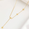 Collar en Y de acero inoxidable dorado con borlas y cuatro colgantes de estrella de ocho puntas - Estilo Dorado (C9779)