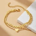 Pulsera bohemia de acero inoxidable dorado con capas, colgante de corazón y diseño de hojas - Estilo Dorado (N3455)