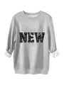 Detail of happy new year sequin print on grey fleece sweatshirt with rolled cuffs - S / Light Gray