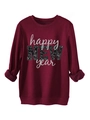 Detail of burgundy Happy New Year sweatshirt featuring ribbed neckline and glitter lettering - S / Burgundy