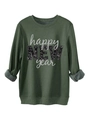 Detailed view of dark green sweatshirt cuffs and festive silver sequin text print - S / Army Green