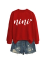 Piatto di felpa rossa nini heart con set di pantaloncini di jeans blu strappati - S / Rosso Brillante (Carattere Bianco)