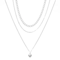 Collier multicouche en acier inoxydable argenté avec un pendentif cœur 3D poli - Style Argenté (B7786)