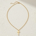 Collar con colgante de cruz dorada minimalista con acabado pulido y cadena fina elegante - Estilo Dorado (B9407)