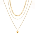 Collier multicouche en acier inoxydable plaqué or 18 carats avec pendentif en forme de cœur - Style Doré (B7785)