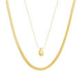 Collana a doppio strato in acciaio inossidabile dorato con ciondolo a goccia e catena piatta - Set di collane a serpente a doppio strato dorate con goccia d'acqua (B6835)