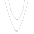 Double-layered silver stainless steel necklace with round beads and heart pendant - Silver Double Layer Heart Style (F1052)