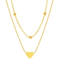 Double-layered gold stainless steel necklace with heart pendant and bead accents - Gold Double Layer Heart Style (F1051)
