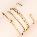 Close-up of four-piece gold stainless steel bracelet set with twisted and cable link textures - 4-Piece Set / Gold (F1053)
