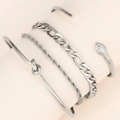 Four-piece silver stainless steel bracelet set with snake cuff and chunky curb chain - 4-Piece Set / Silver (F1054)