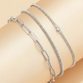 Set di 3 bracciali in acciaio inossidabile argento con dettagli in zircone su raso - Set da 3 Pezzi Argento (C9174)
