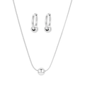Edelstahl Schmuckset mit poliertem Kugelanhänger Halskette und Huggie-Ohrringen - Silber (C5638)