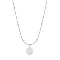 Minimalistische silberne Schlangenkette mit runden Perlen und religiösem Medaillon - Silberner Stil (C9266)