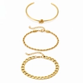 Set di 3 bracciali dorati in acciaio inossidabile con catena cubana e bracciale a nodo - Stile Dorato (C5415)