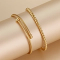 Two-piece set of gold-plated stainless steel twisted rope and cable cuff bracelets for women - Gold Style (B9145)