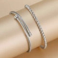 Polished stainless steel silver cable twist open bangle bracelets set for women - Silver Style (B9146)