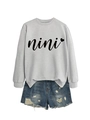 Detail of grey nini heart sweatshirt and distressed light blue denim shorts - S / Grey (Black Font)