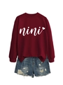 Burgundy crewneck sweatshirt with nini heart print and distressed denim shorts set - S / Wine Red (White Font)