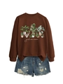 Detail of crewneck sweatshirt with plant graphics and distressed denim shorts - Coffee Sweatshirt (White Text)
