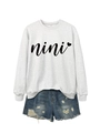 Detail of grey crewneck sweatshirt with nini heart print and distressed denim shorts - S / Off-White (Black Font)
