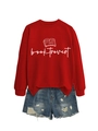 Détail du sweat à col rond rouge avec imprimé booktrovert et short en jean bleu - S / Rouge Vif (Police Blanche)