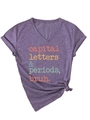 Detail of V-neck purple t-shirt with fixed rolled sleeves and stylish front hem knot - S / Purple